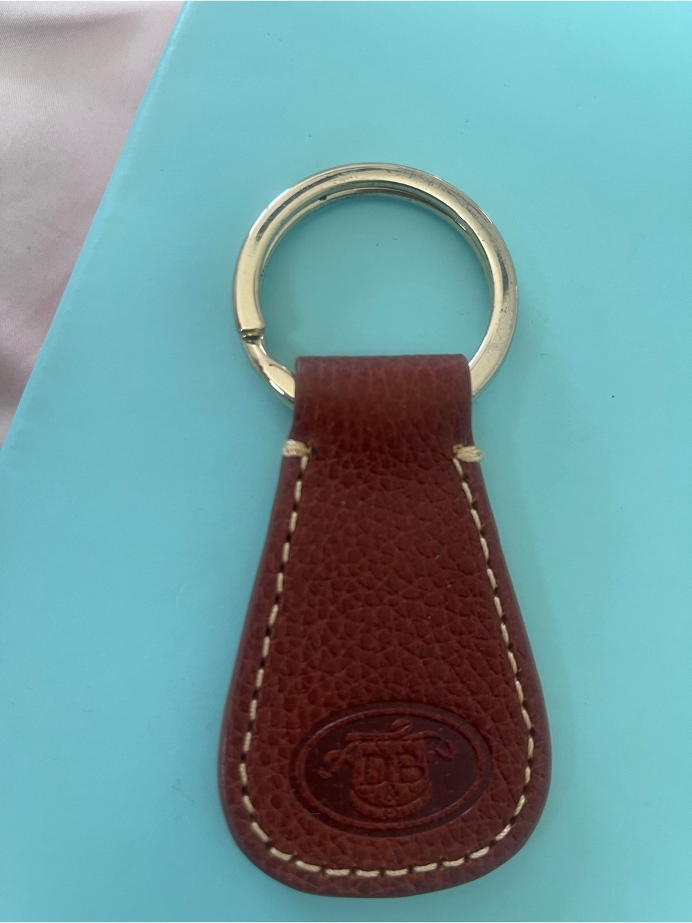 Dooney & Bourke Brown Leather Key Fob with Gold Ring